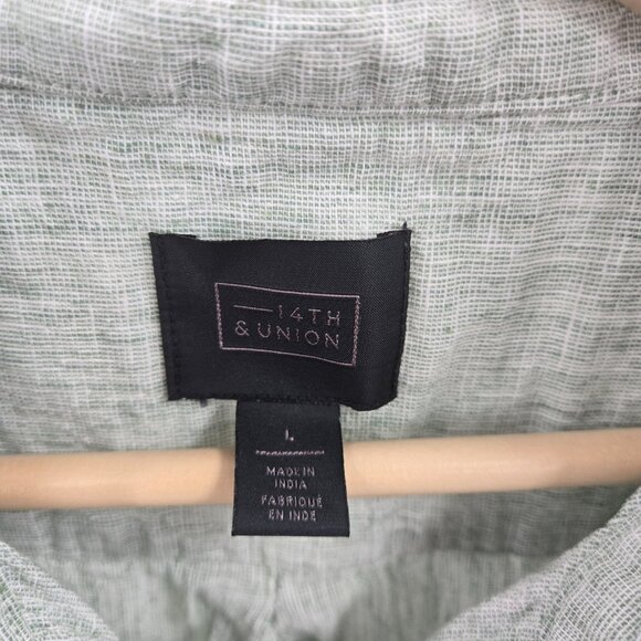 14th and Union Light Green Linen/Cotton Short Sleeved Button Down Large - Picture 4 of 10